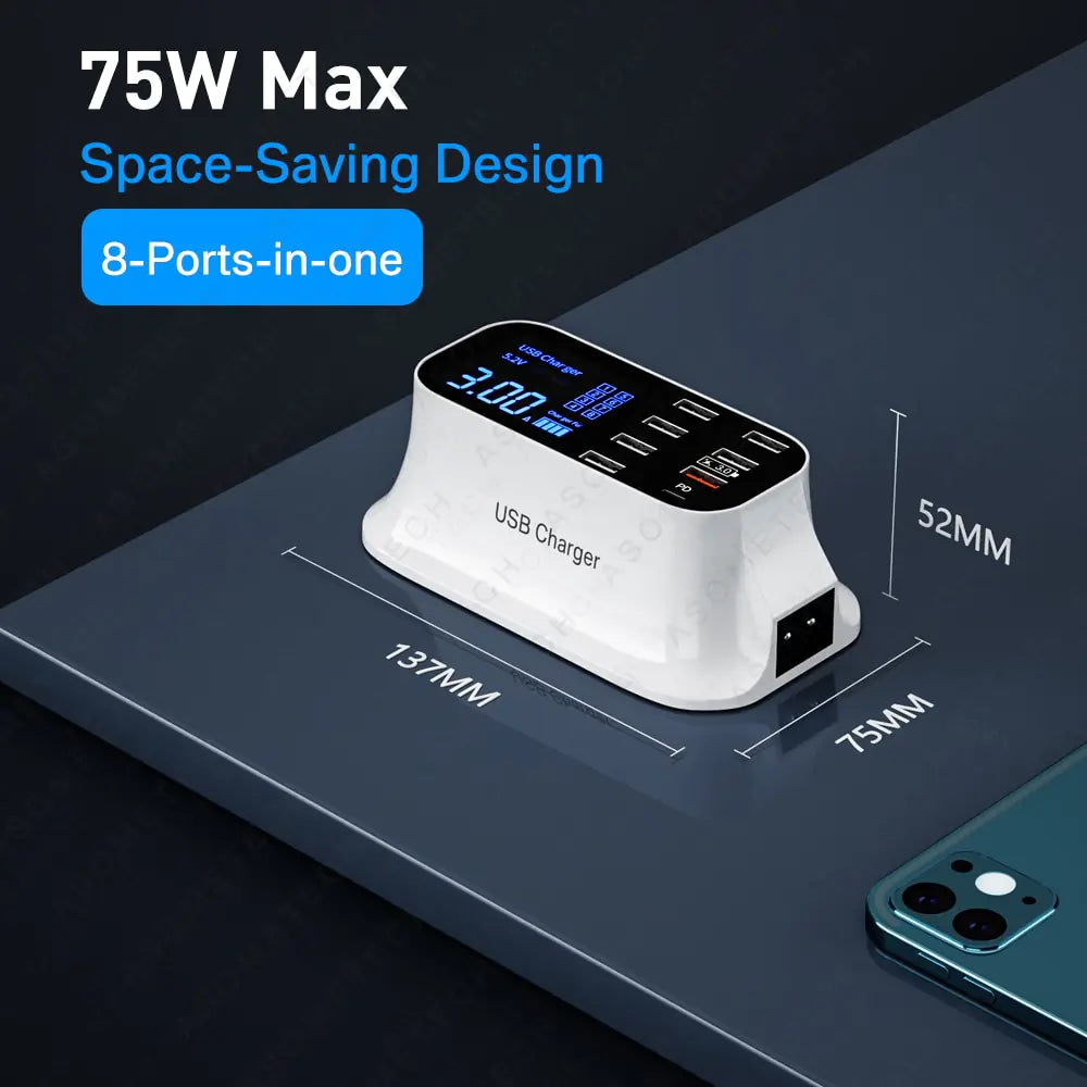 8/4-Port LED Display USB Charger Quick Charge