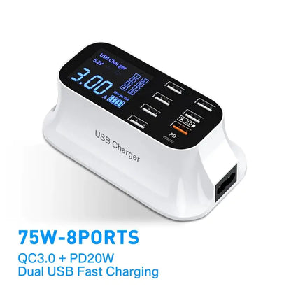 8/4-Port LED Display USB Charger Quick Charge