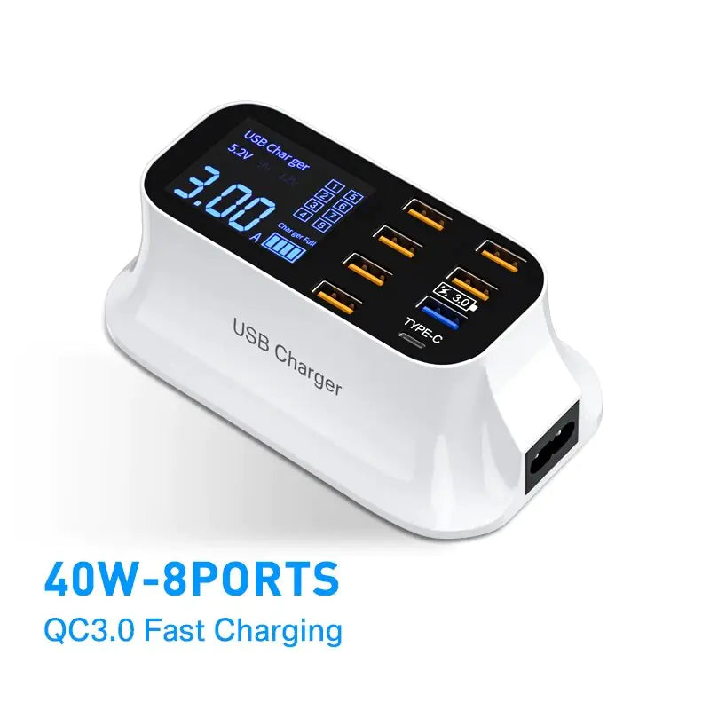 8/4-Port LED Display USB Charger Quick Charge